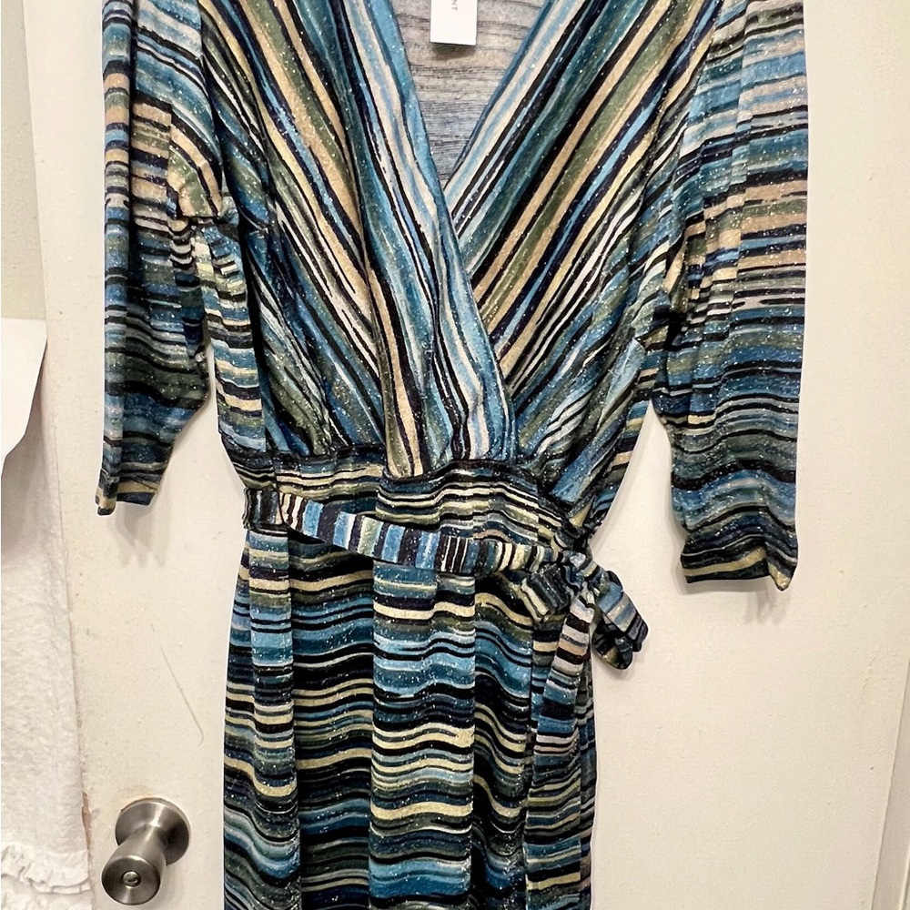 Lane Bryant Blue Green Striped Long Sleeve Dress